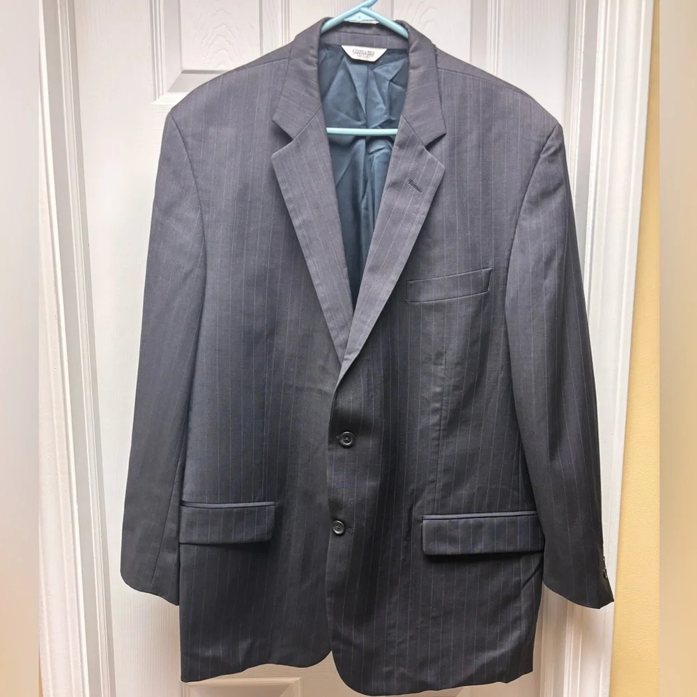 Joseph & Feiss 44R Black Blue Pinstripe Wool Suit Blazer